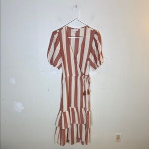 Knox Rose Rust and Cream Striped Wrap Dress Size Small